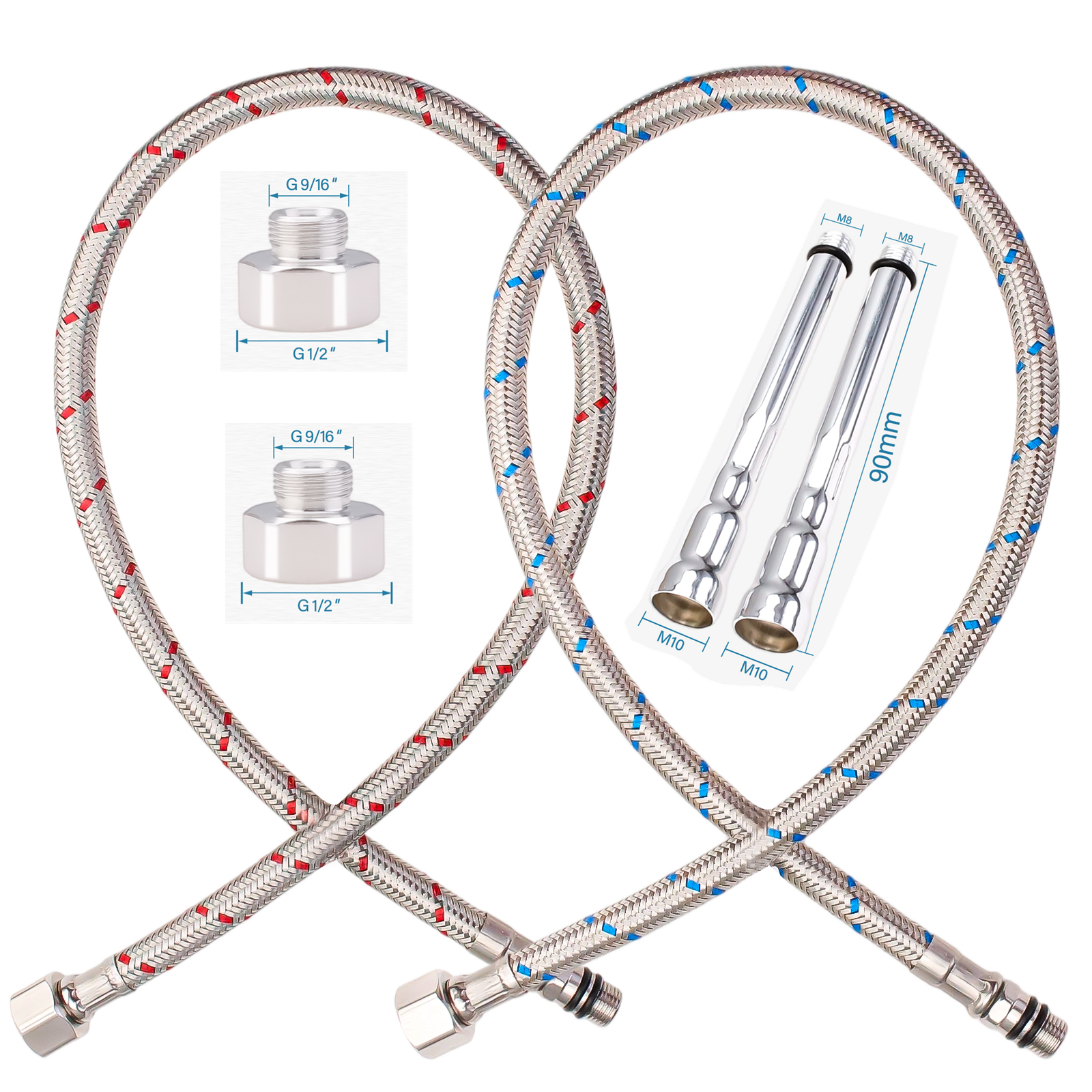 Flexible Hose Braided - 2PCS Flexible Plumbing Pipes G1/2 G9/16